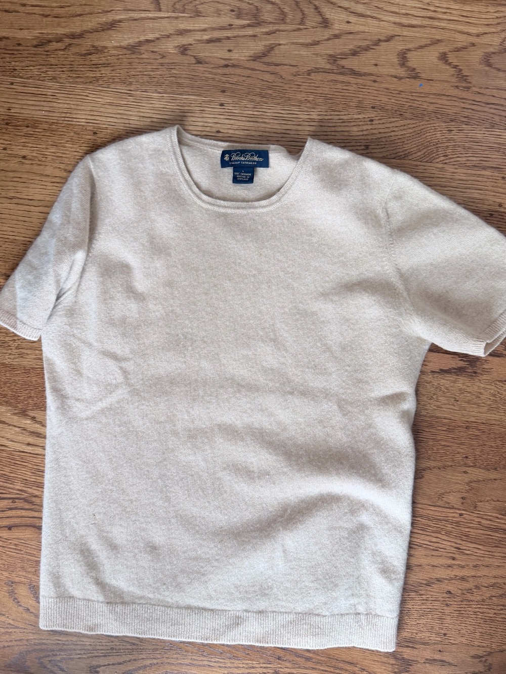 Brooks Brothers camel Short-Sleeve Cashmere Sweater